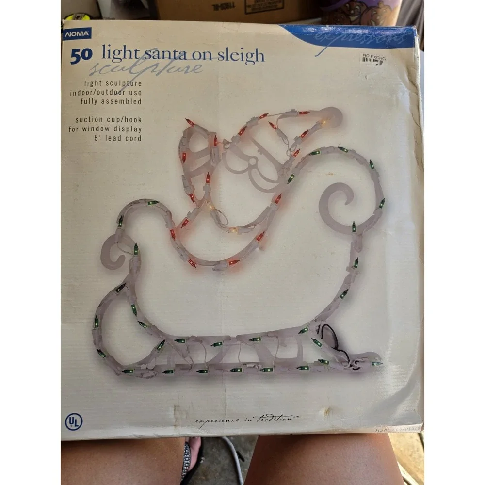 VTG Noma Christmas Light Expressions 50 Light Santa In Sleigh In Box